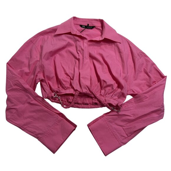Zara Long Sleeve Crop Top with Body Chain in Pink - Picture 1 of 5
